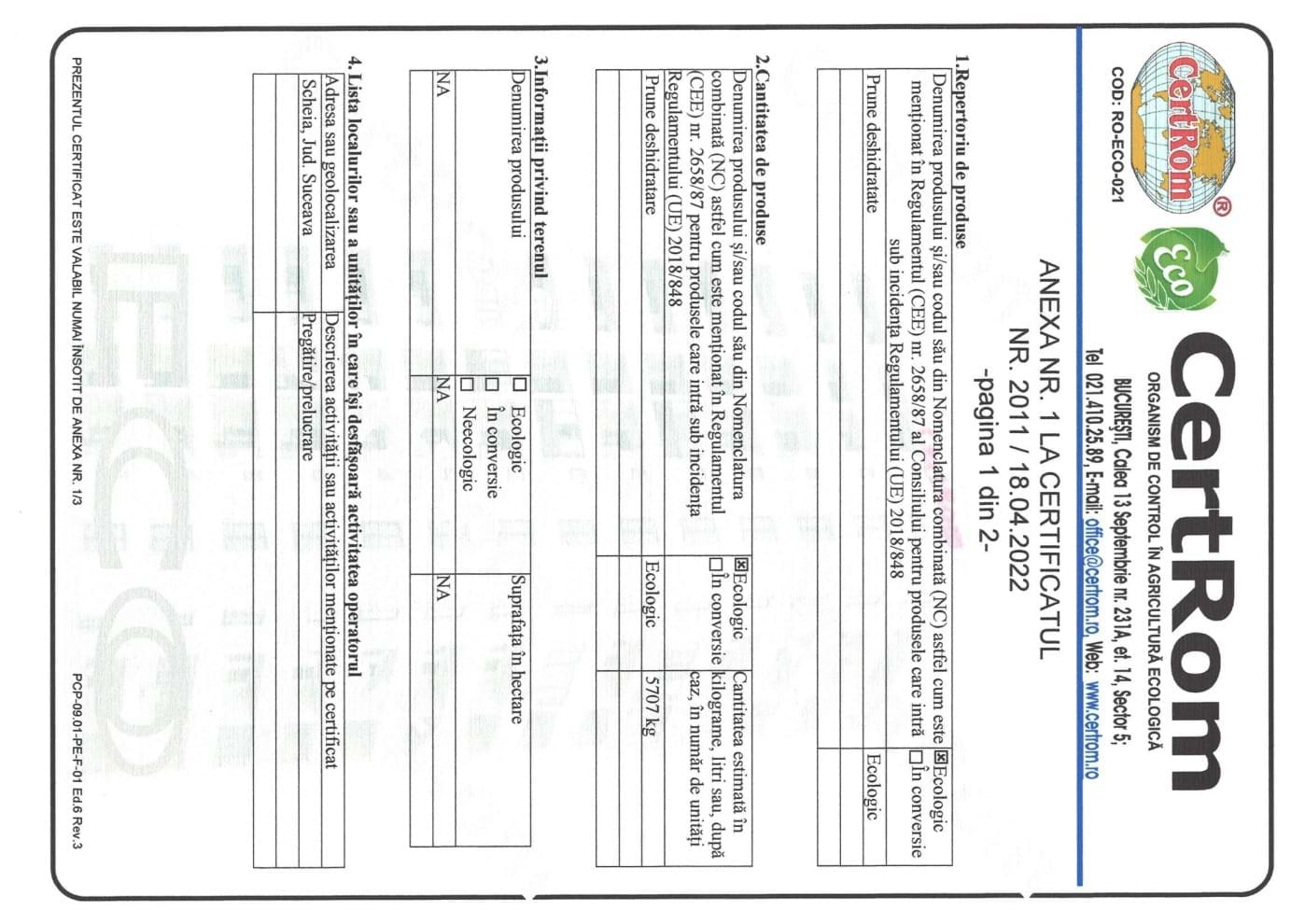 Anexa NR. 1 LA CERTIFICATUL NR 2011 / 18.04/2022 - Pagina 1/2 - Nucul de aur